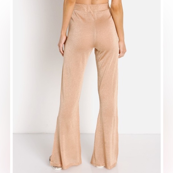 L Space Glisten High Rise Sheer Flare Pants Champagne Pink Gold Size XS‎ - Picture 2 of 13